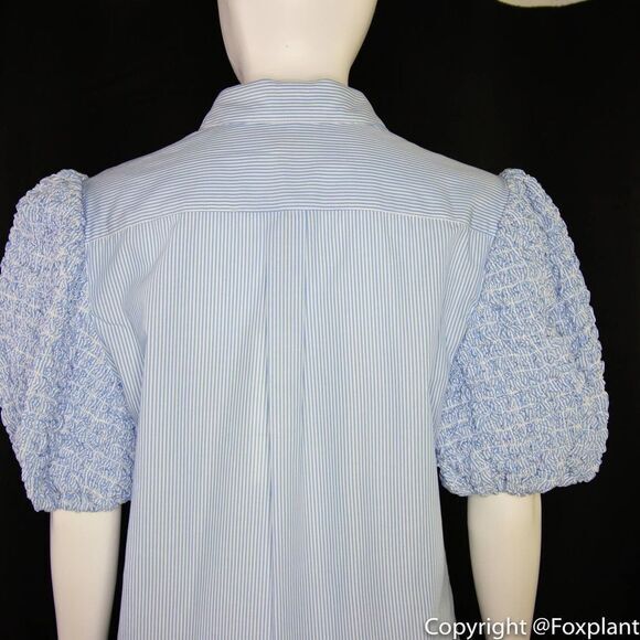 NEW Petersyn Zadie puff short sleeve button front cotton top, white, M - Picture 7 of 16